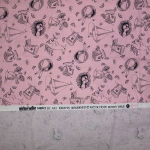 Michael Miller Bunny Toile Remnant - Pink, 27x44